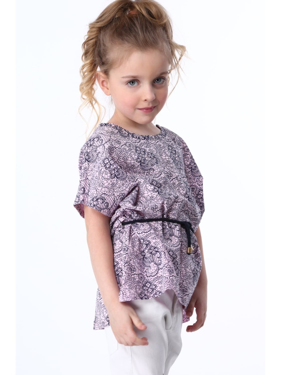 Bluza fetita cu cravate, roz deschis si bleumarin NDZ8200 - Magazin online - Boutique